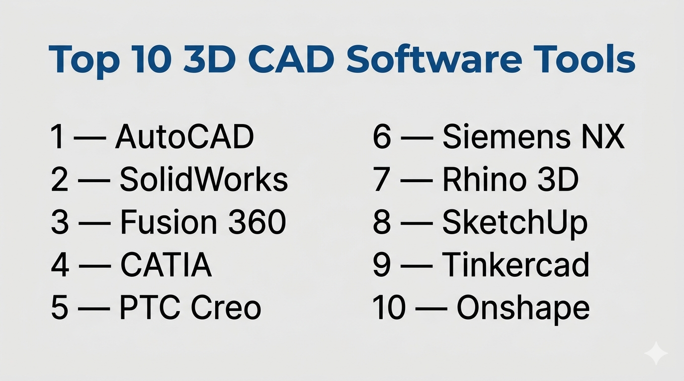 Top 10 3D CAD Software: Features, Pros, Cons & Comparison – Bangalore Orbit