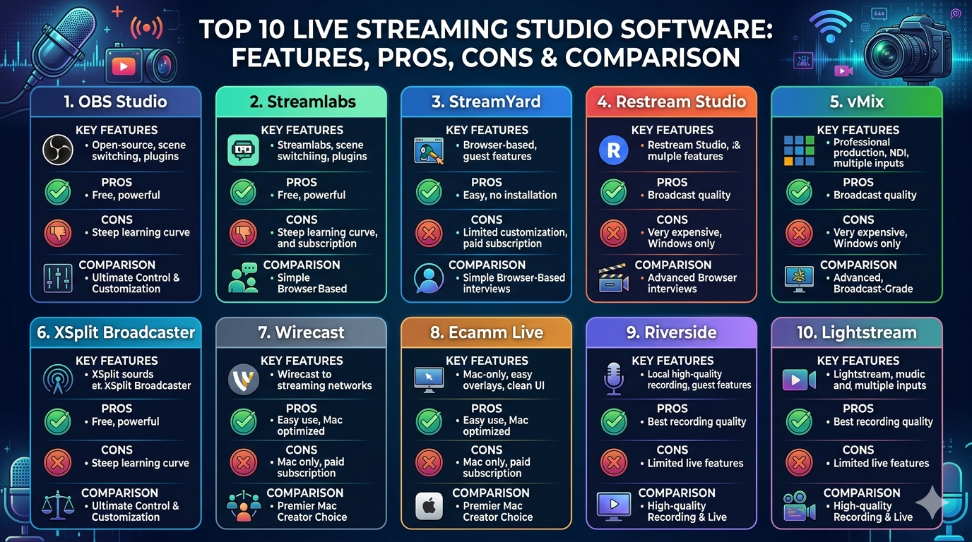 Basic Stream Real Top 10 Live Streaming Studio Software: Features, Pros, Cons ...